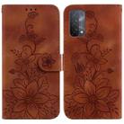 For OPPO A74 5G / A93 5G / A54 5G Lily Embossed Leather Phone Case(Brown) - 1