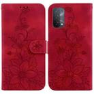 For OPPO A74 5G / A93 5G / A54 5G Lily Embossed Leather Phone Case(Red) - 1