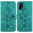 For OPPO A74 4G / F19 4G Lily Embossed Leather Phone Case(Green) - 1