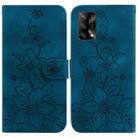 For OPPO A74 4G / F19 4G Lily Embossed Leather Phone Case(Dark Blue) - 1
