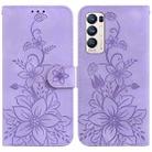 For OPPO Find X3 Neo / Reno5 Pro+ 5G Lily Embossed Leather Phone Case(Purple) - 1