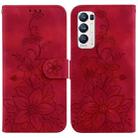 For OPPO Find X3 Neo / Reno5 Pro+ 5G Lily Embossed Leather Phone Case(Red) - 1