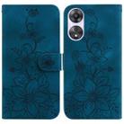 For OPPO A58 4G Lily Embossed Leather Phone Case(Dark Blue) - 1