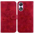 For OPPO A58 4G Lily Embossed Leather Phone Case(Red) - 1