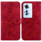 For OPPO Reno11 F Global Lily Embossed Leather Phone Case(Red) - 1