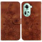 For OPPO Reno11 Global Lily Embossed Leather Phone Case(Brown) - 1