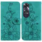 For OPPO A60 4G Lily Embossed Leather Phone Case(Green) - 1