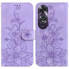 For OPPO A60 4G Lily Embossed Leather Phone Case(Purple) - 1