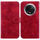 For OPPO A3 Pro 5G Lily Embossed Leather Phone Case(Red) - 1