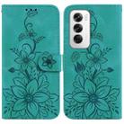 For OPPO Reno12 5G Global Lily Embossed Leather Phone Case(Green) - 1