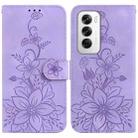 For OPPO Reno12 5G Global Lily Embossed Leather Phone Case(Purple) - 1