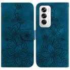 For OPPO Reno12 5G Global Lily Embossed Leather Phone Case(Dark Blue) - 1