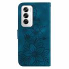 For OPPO Reno12 5G Global Lily Embossed Leather Phone Case(Dark Blue) - 3