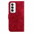 For OPPO Reno12 5G Global Lily Embossed Leather Phone Case(Red) - 3