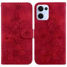 For OPPO Reno13 Global Lily Embossed Leather Phone Case(Red) - 1