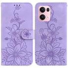For OPPO Reno13 Pro Global Lily Embossed Leather Phone Case(Purple) - 1