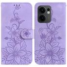 For OPPO Reno13 F 4G / 5G Lily Embossed Leather Phone Case(Purple) - 1