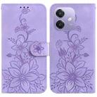 For OPPO A5x 5G / A3 4G / 5G / A3x 4G / 5G Lily Embossed Leather Phone Case(Purple) - 1