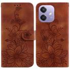 For OPPO A5x 5G / A3 4G / 5G / A3x 4G / 5G Lily Embossed Leather Phone Case(Brown) - 1