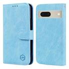 For Google Pixel 7 Skin Feeling Oil Leather Texture PU + TPU Phone Case(Light Blue) - 1