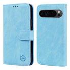 For Google Pixel 9 Pro Skin Feeling Oil Leather Texture PU + TPU Phone Case(Light Blue) - 1