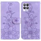 For Realme 8i Lily Embossed Leather Phone Case(Purple) - 1