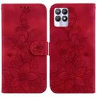 For Realme 8i Lily Embossed Leather Phone Case(Red) - 1