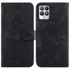 For Realme 8i Lily Embossed Leather Phone Case(Black) - 1