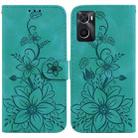 For Realme 9i / A76 4G / A36 Lily Embossed Leather Phone Case(Green) - 1