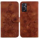 For Realme 9i / A76 4G / A36 Lily Embossed Leather Phone Case(Brown) - 1