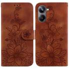 For Realme 10 Pro 5G Lily Embossed Leather Phone Case(Brown) - 1