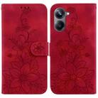 For Realme 10 Pro 5G Lily Embossed Leather Phone Case(Red) - 1