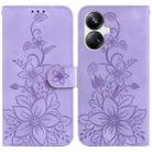 For Realme 10 Pro+ Lily Embossed Leather Phone Case(Purple) - 1