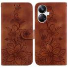 For Realme 10 Pro+ Lily Embossed Leather Phone Case(Brown) - 1