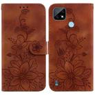 For Realme C21 Lily Embossed Leather Phone Case(Brown) - 1