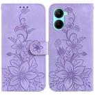 For Realme C33 Lily Embossed Leather Phone Case(Purple) - 1