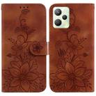 For Realme C35 Lily Embossed Leather Phone Case(Brown) - 1