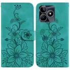 For Realme C53 / Narzo N53 Lily Embossed Leather Phone Case(Green) - 1
