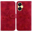For Realme C55 Lily Embossed Leather Phone Case(Red) - 1