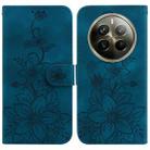 For Realme 12 Pro+ Global Lily Embossed Leather Phone Case(Dark Blue) - 1