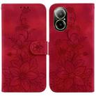 For Realme C67 4G Global Lily Embossed Leather Phone Case(Red) - 1