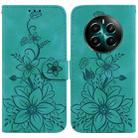 For Realme 12+ Lily Embossed Leather Phone Case(Green) - 1