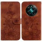 For Realme 12+ Lily Embossed Leather Phone Case(Brown) - 1