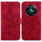 For Realme 12+ Lily Embossed Leather Phone Case(Red) - 1
