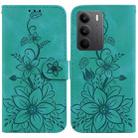 For Realme C75 Lily Embossed Leather Phone Case(Green) - 1