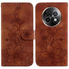 For Realme 13+ Global Lily Embossed Leather Phone Case(Brown) - 1