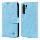 For Huawei P30 Pro Skin Feeling Oil Leather Texture PU + TPU Phone Case(Light Blue) - 1