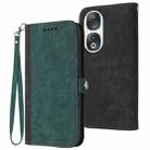 For Honor 90 Side Buckle Double Fold Hand Strap Leather Phone Case(Dark Green) - 1