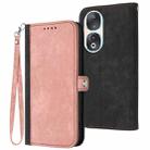 For Honor 90 Side Buckle Double Fold Hand Strap Leather Phone Case(Pink) - 1