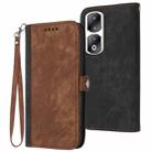 For Honor 90 Pro Side Buckle Double Fold Hand Strap Leather Phone Case(Brown) - 1